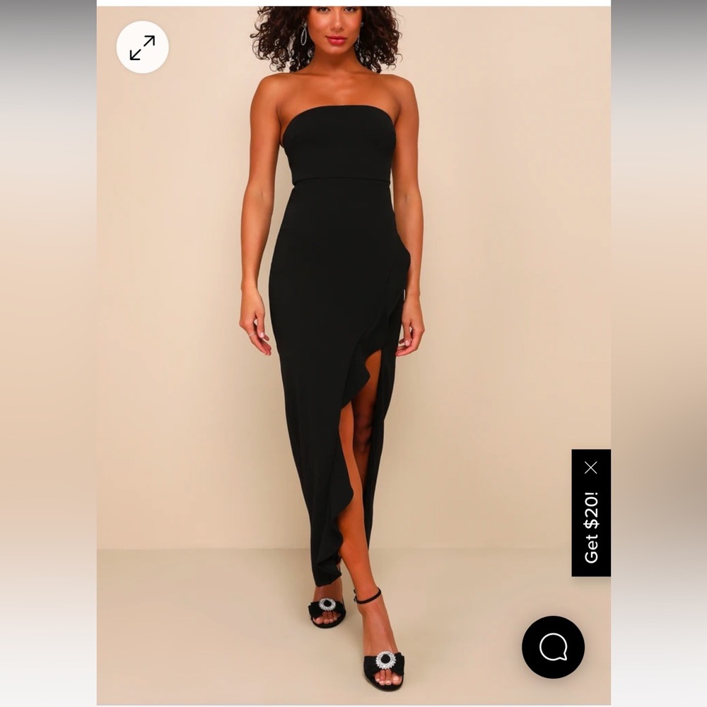 Lulu’s Black Strapless Maxi Dress with Ruffle - Size S